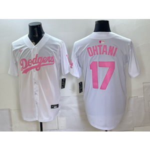 Los Angeles Dodgers 17 Ohtani White Pink Men Jersey