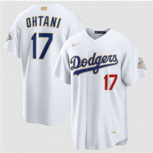 Los Angeles Dodgers 17 Shohei Ohtani White 2026 Gold Champion Cool Base Men Jersey