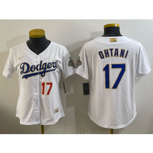 Los Angeles Dodgers 17 Shohei Ohtani White 2026 Gold Champion Cool Base Women Jersey
