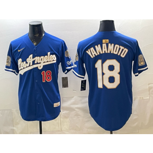 Los Angeles Dodgers 18 Yamamoto Blue Gold World Series Champion Cool Base Men Jersey