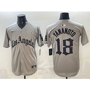 Los Angeles Dodgers 18 Yamamoto Grey Gothic Cool Base Men Jersey