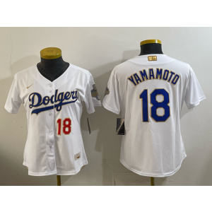 Los Angeles Dodgers 18 Yamamoto White 2026 Gold Champion Cool Base Women Jersey