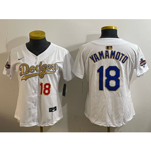 Los Angeles Dodgers 18 Yamamoto White Gold Champion Cool Base Women Jersey