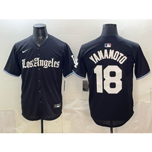 Los Angeles Dodgers 18 Yamanoto Black Gothic Cool Base Men Jersey