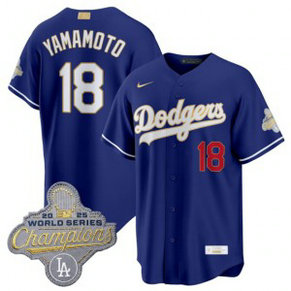 Los Angeles Dodgers 18 Yoshinobu Yamamoto Royal 2026 Gold Champion Cool Base Men Jersey Los Angeles Dodgers 18 Yoshinobu Yamamoto Royal 2026 Gold Champion Cool Base Men Jersey