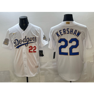 Los Angeles Dodgers 22 Clayton Kershaw 2026 White Gold Champion Cool Base Men Jersey