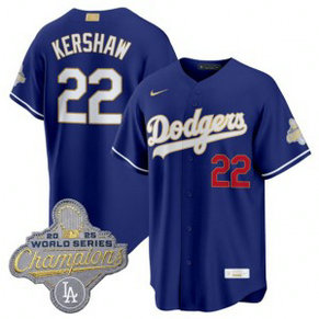 Los Angeles Dodgers 22 Clayton Kershaw Royal 2026 Gold Champion Cool Base Men Jersey