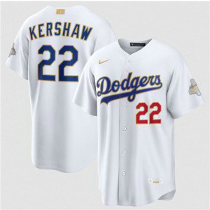 Los Angeles Dodgers 22 Clayton Kershaw White 2026 Gold Champion Cool Base Men Jersey