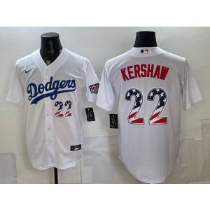 Los Angeles Dodgers 22 KERSHAW White USA 250 Fourth of July Men Jersey