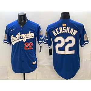 Los Angeles Dodgers 22 Kershaw Blue Gold Champion Cool Base Men Jersey