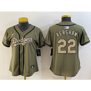 Los Angeles Dodgers 22 Kershaw Olive Salute to Service Cool Base Women Jersey Los Angeles Dodgers 22 Kershaw Olive Salute to Service Cool Base Women Jersey
