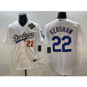 Los Angeles Dodgers 22 Kershaw White 2025 World Series Champion Cool Base Men Jersey