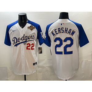 Los Angeles Dodgers 22 Kershaw White Gold 2025 World Series Cool Base Men Jersey