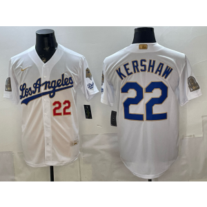 Los Angeles Dodgers 22 Kershaw White Gold Champion Cool Base Men Jersey