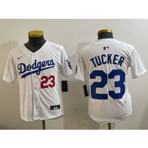 Los Angeles Dodgers 23 Tucker White Cool Base Youth Jersey