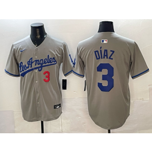 Los Angeles Dodgers 3 Diaz Gray Cool Base Men Jersey