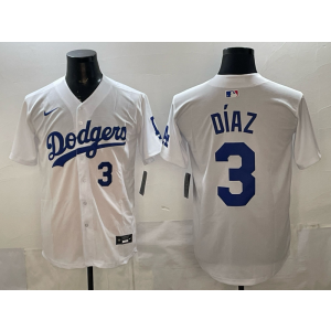 Los Angeles Dodgers 3 Diaz White Cool Base Men Jersey