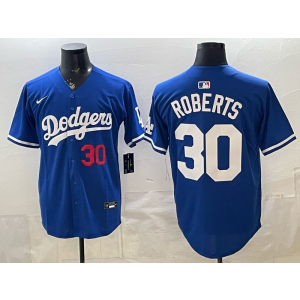 Los Angeles Dodgers 30 Roberts Blue Cool Base Men Jersey