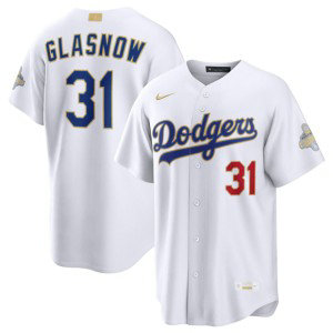 Los Angeles Dodgers 31 Tyler Glasnow White 2026 Gold Champion Cool Base Men Jersey