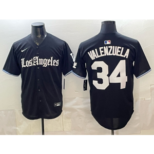 Los Angeles Dodgers 34 Fernando Valenzuela Black Gothic Cool Base Men Jersey