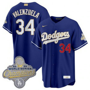 Los Angeles Dodgers 34 Fernando Valenzuela Royal 2026 Gold Champion Cool Base Men Jersey Los Angeles Dodgers 34 Fernando Valenzuela Royal 2026 Gold Champion Cool Base Men Jersey