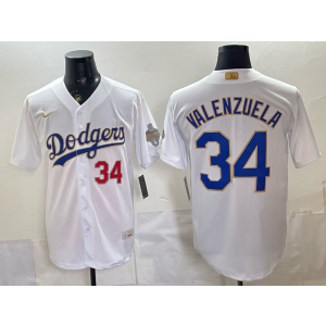 Los Angeles Dodgers 34 Fernando Valenzuela White 2026 Gold Champion Cool Base Men Jersey