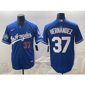 Los Angeles Dodgers 37 Hernandez Blue Champion Alternate Stadium Cool Base Men Jersey