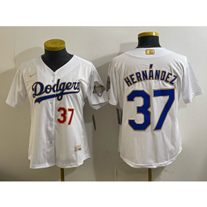 Los Angeles Dodgers 37 Hernandez White Gold Champion Cool Base Women Jersey