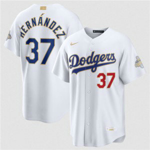 Los Angeles Dodgers 37 Teoscar Hernández White 2026 Gold Champion Cool Base Men Jersey