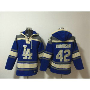 Los Angeles Dodgers 42 Jackie Robinson Blue Ageless Must-Have Lace-Up Pullover Hoodie