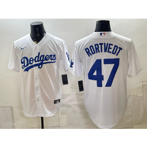 Los Angeles Dodgers 47 Rortvedt White Men Jersey (2) Los Angeles Dodgers 47 Rortvedt White Men Jersey (2)