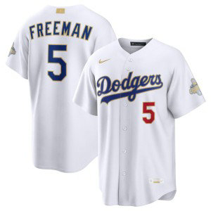 Los Angeles Dodgers 5 Freddie Freeman White 2026 Gold Champion Cool Base Men Jersey