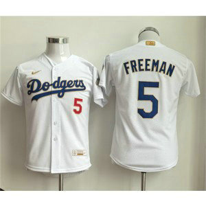 Los Angeles Dodgers 5 Freddie Freeman White 2026 Gold Champion Cool Base Youth Jersey