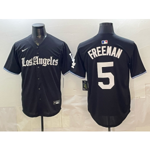 Los Angeles Dodgers 5 Freeman Black Gothic Cool Base Men Jersey