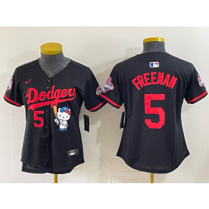 Los Angeles Dodgers 5 Freeman Black Hello Kitty Cool Base Women Jersey Los Angeles Dodgers 5 Freeman Black Hello Kitty Cool Base Women Jersey