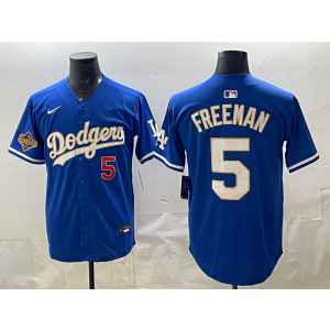 Los Angeles Dodgers 5 Freeman Blue Gold 2025 World Series Cool Base Men Jersey