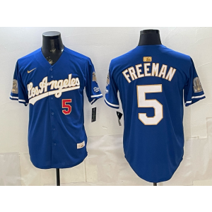 Los Angeles Dodgers 5 Freeman Blue Gold Champion Cool Base Men Jersey