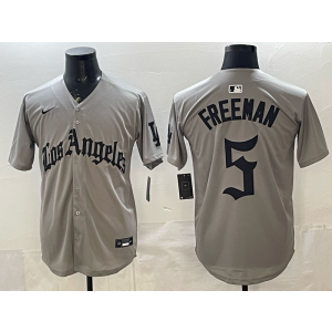 Los Angeles Dodgers 5 Freeman Grey Gothic Cool Base Men Jersey