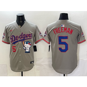 Los Angeles Dodgers 5 Freeman Grey Hello Kitty Cool Base Men Jersey