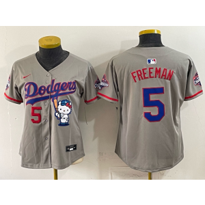 Los Angeles Dodgers 5 Freeman Grey Hello Kitty Cool Base Women Jersey Los Angeles Dodgers 5 Freeman Grey Hello Kitty Cool Base Women Jersey