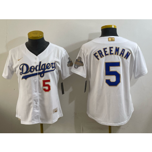 Los Angeles Dodgers 5 Freeman White 2026 Gold Champion Cool Base Women Jersey