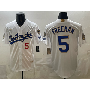 Los Angeles Dodgers 5 Freeman White Gold World Series Champion Cool Base Men Jersey