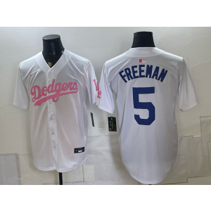 Los Angeles Dodgers 5 Freeman White Pink Men Jersey Los Angeles Dodgers 5 Freeman White Pink Men Jersey