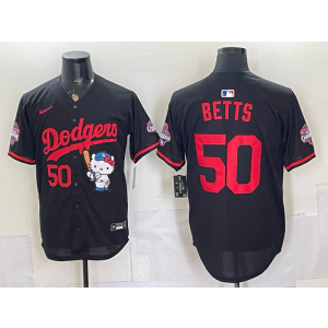 Los Angeles Dodgers 50 Betts Black Hello Kitty Cool Base Men Jersey Los Angeles Dodgers 50 Betts Black Hello Kitty Cool Base Men Jersey