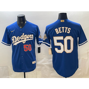 Los Angeles Dodgers 50 Betts Blue Gold Champion Cool Base Men Jersey