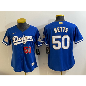 Los Angeles Dodgers 50 Betts Blue Gold Champion Cool Base Women Jersey
