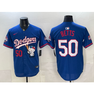 Los Angeles Dodgers 50 Betts Blue Hello Kitty Cool Base Men Jersey Los Angeles Dodgers 50 Betts Blue Hello Kitty Cool Base Men Jersey