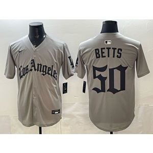 Los Angeles Dodgers 50 Betts Grey Gothic Cool Base Men Jersey