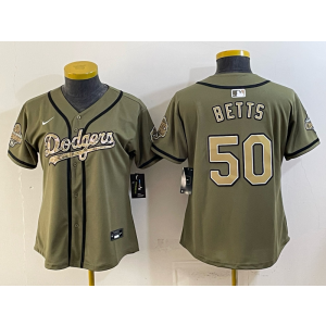Los Angeles Dodgers 50 Betts Olive Salute to Service Cool Base Women Jersey Los Angeles Dodgers 50 Betts Olive Salute to Service Cool Base Women Jersey