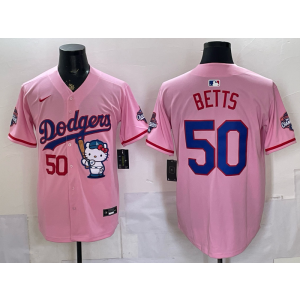 Los Angeles Dodgers 50 Betts Pink Hello Kitty Cool Base Men Jersey